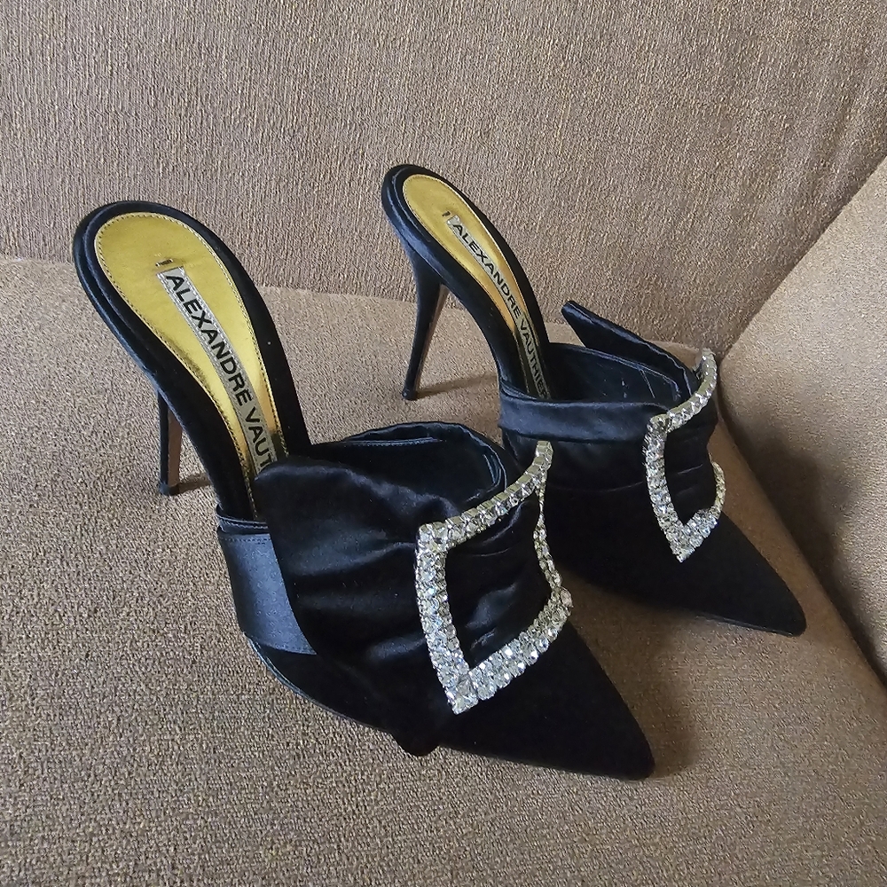 Alexandre Vauthier Satin LOLA Mules with Strass Buckle Size 40.5